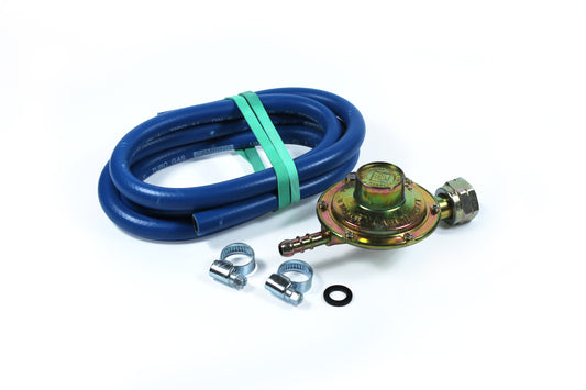 Fixed-setting LPG regulator kit for cylinder + 1.5-metre rubber LPG hose + 2 cable ties