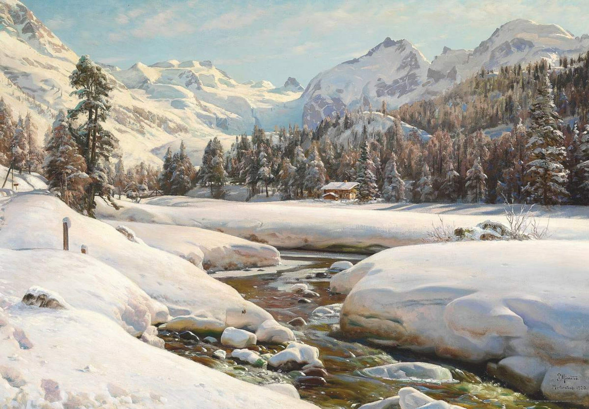 Puzzle 1000 pieces - Peder Mørk Mønsted - Winter Landscape in Switzerland Near Engadin