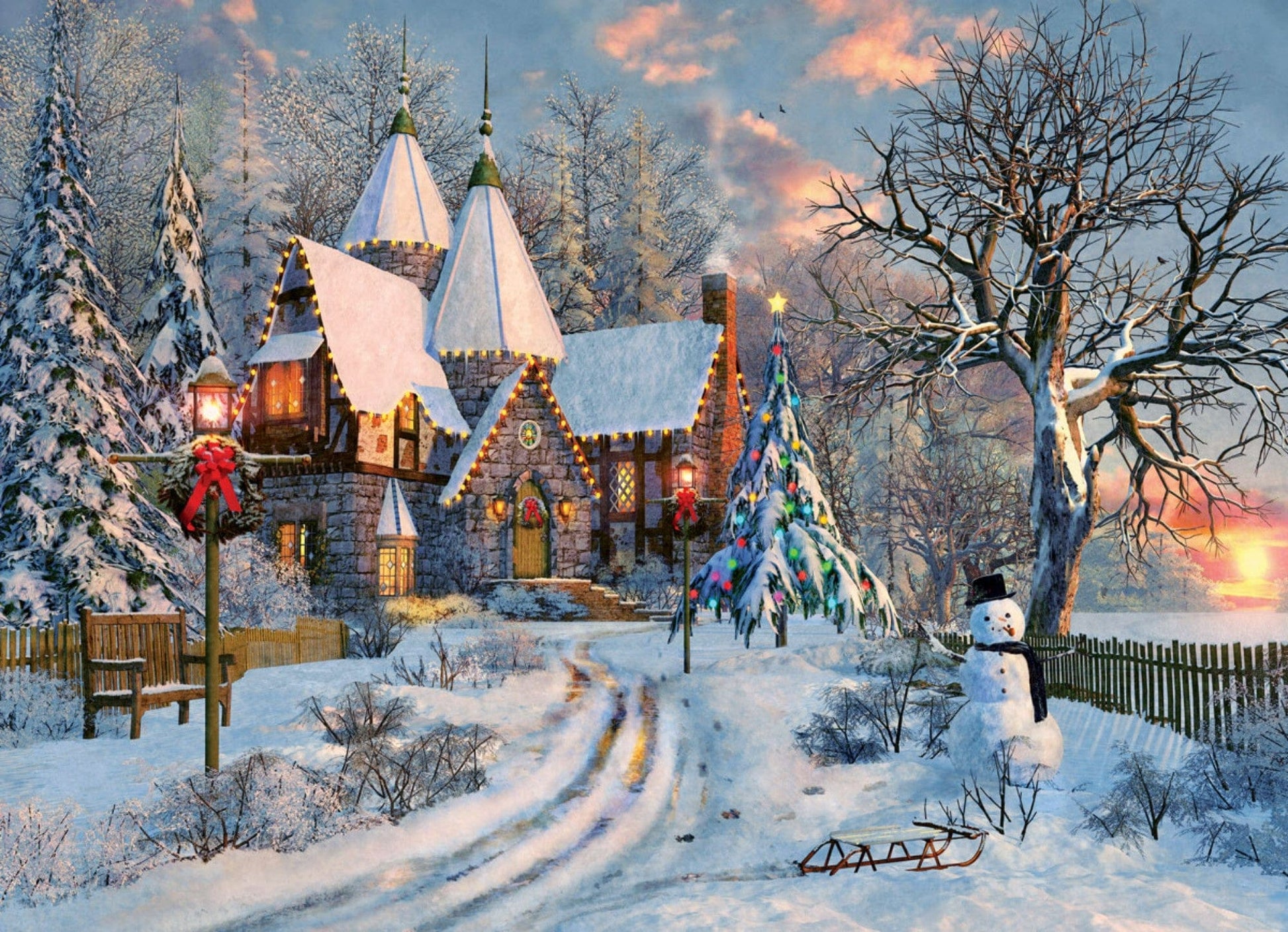 Toys 1000 Piece Jigsaw Puzzle - Davison, Dominic: Christmas Cottage