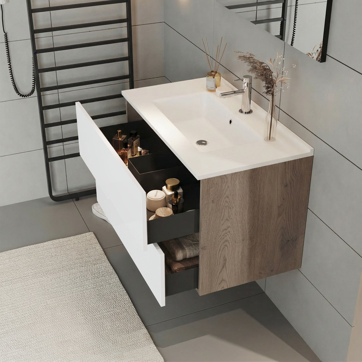 Mobile bagno new eva noce americano/bianco lucido 80 cm