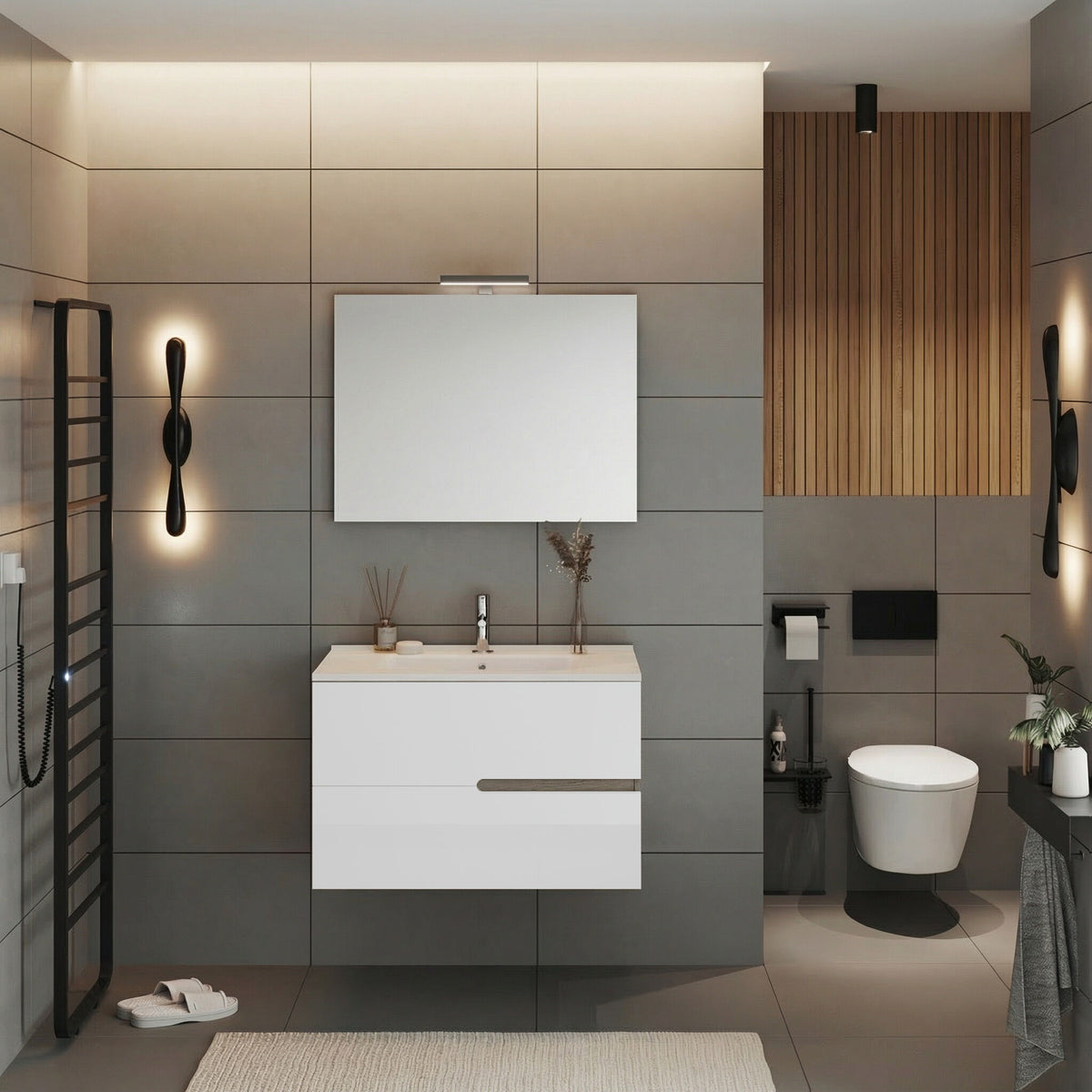 Mobile bagno new eva noce americano/bianco lucido 80 cm