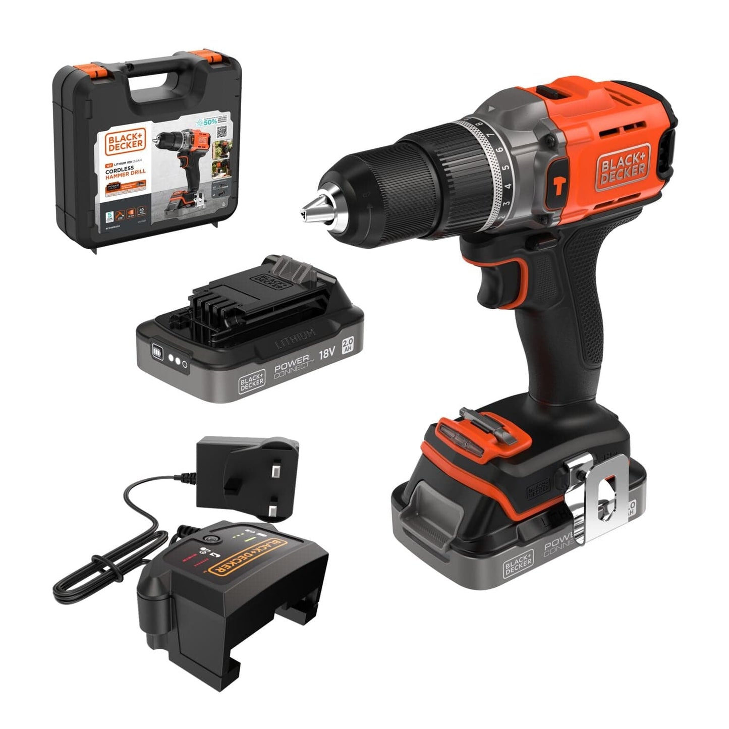 BLACK&DECKER 18V IMPACT DRILL, 2 2.0AH BATTERIES, CHARGER