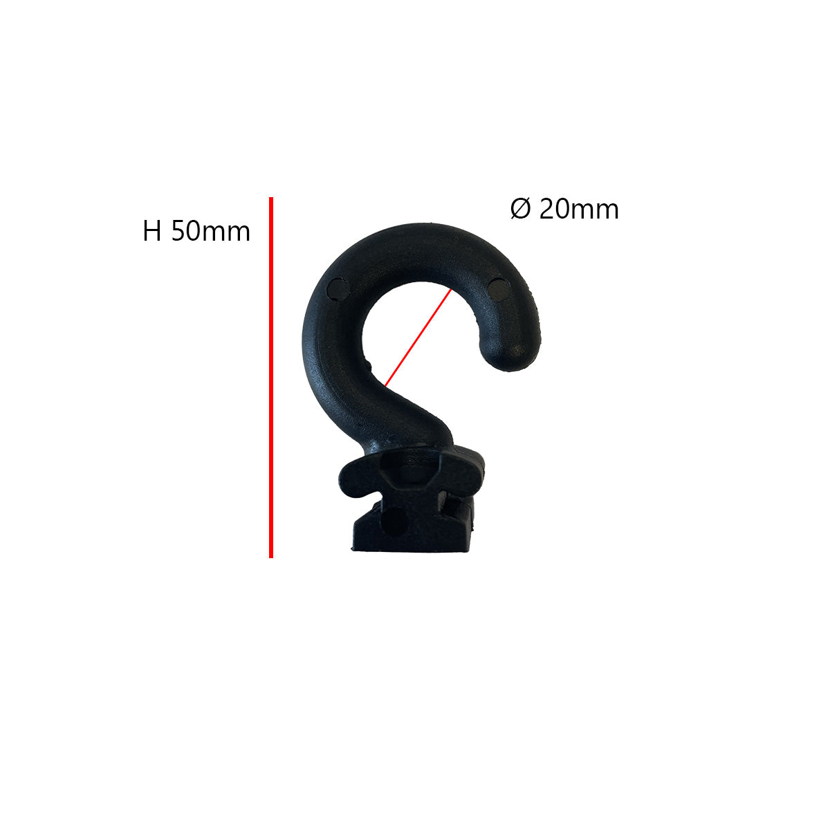 2 PVC OPEN HOOKS FOR AWNINGS BLACK H50 MM D20 MM