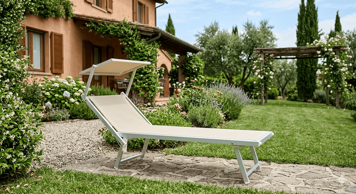 Aluminium and textilene sun lounger with canopy 184x67x39 sand