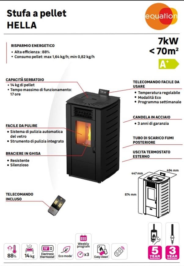 Bricocenter STUFA A PELLET HELLA  EQUATION L1 7 KW COLORE NERA