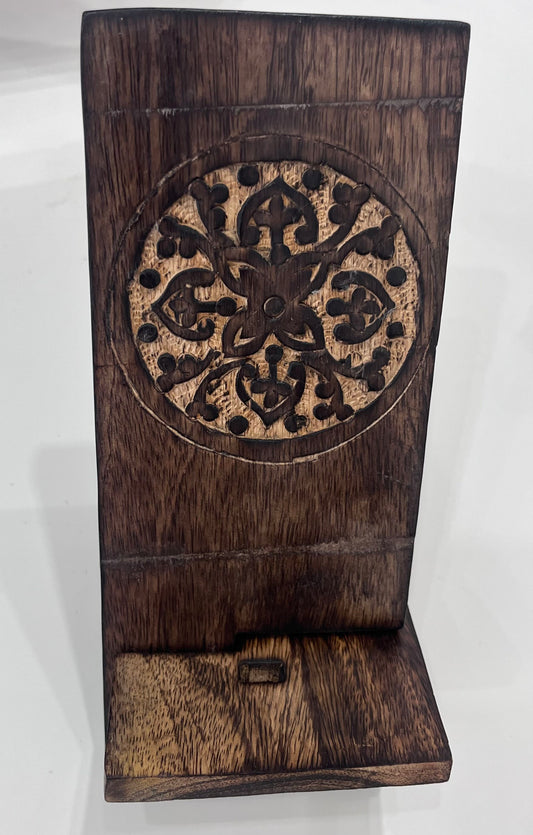 Wooden Carved Phone Stands - Mandala 20x9.5cm