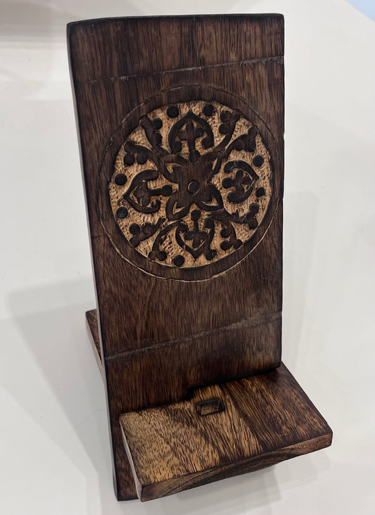 Wooden Carved Phone Stands - Mandala 20x9.5cm