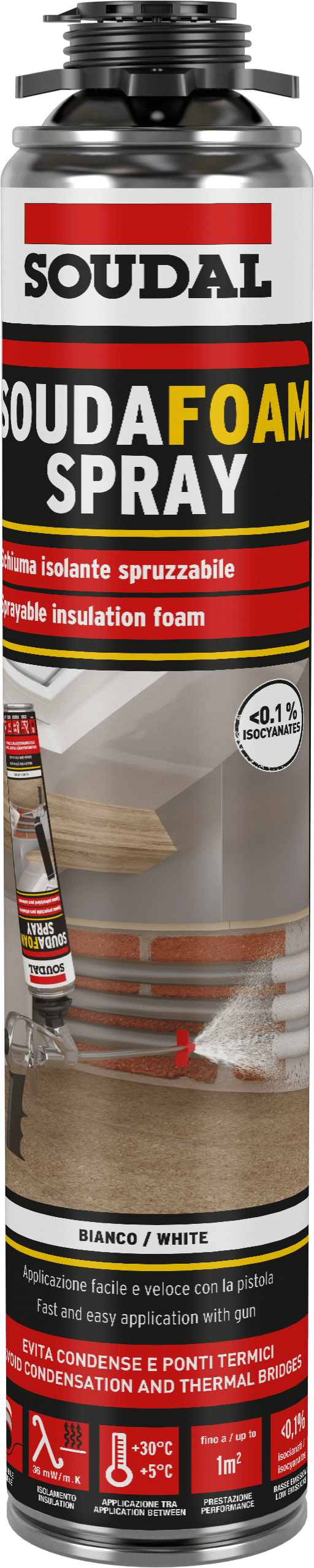 Bricocenter WHITE DIISOCYANATE SPRAYABLE POLYURETHANE FOAM FOR SOUDAL GUN 700ML