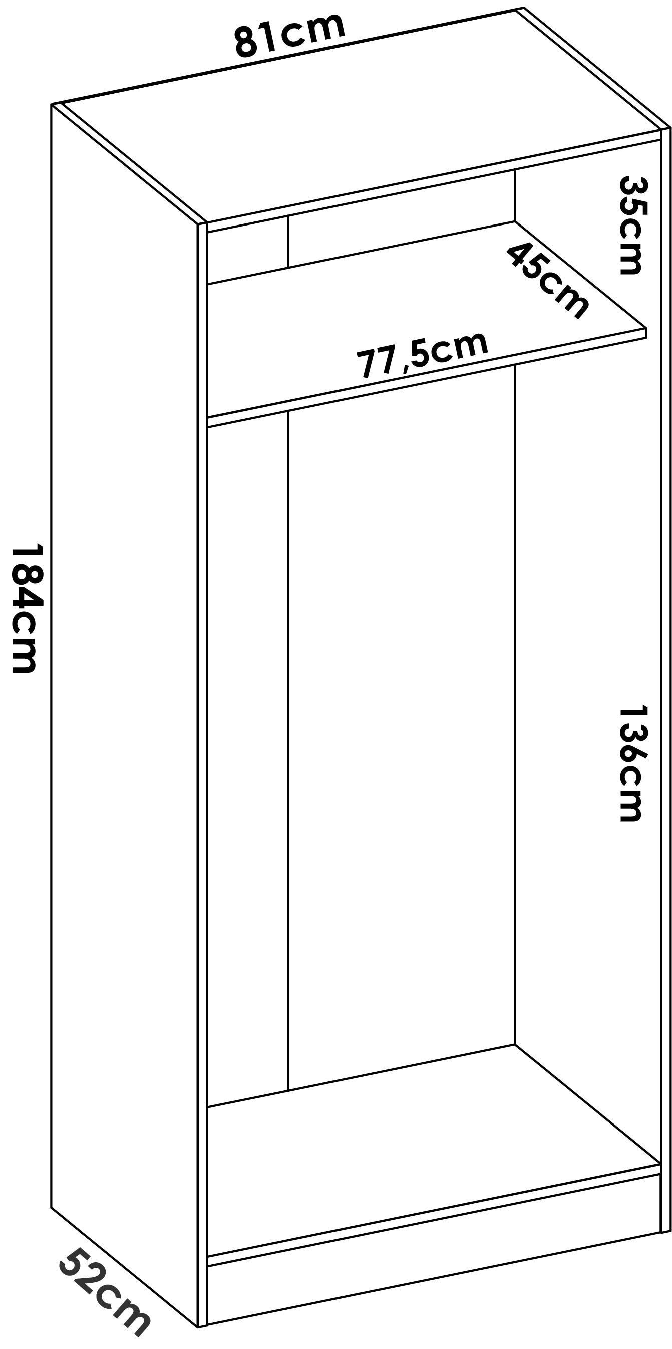 CLOSET 2 HINGED DOORS ELM L81XP52XH184