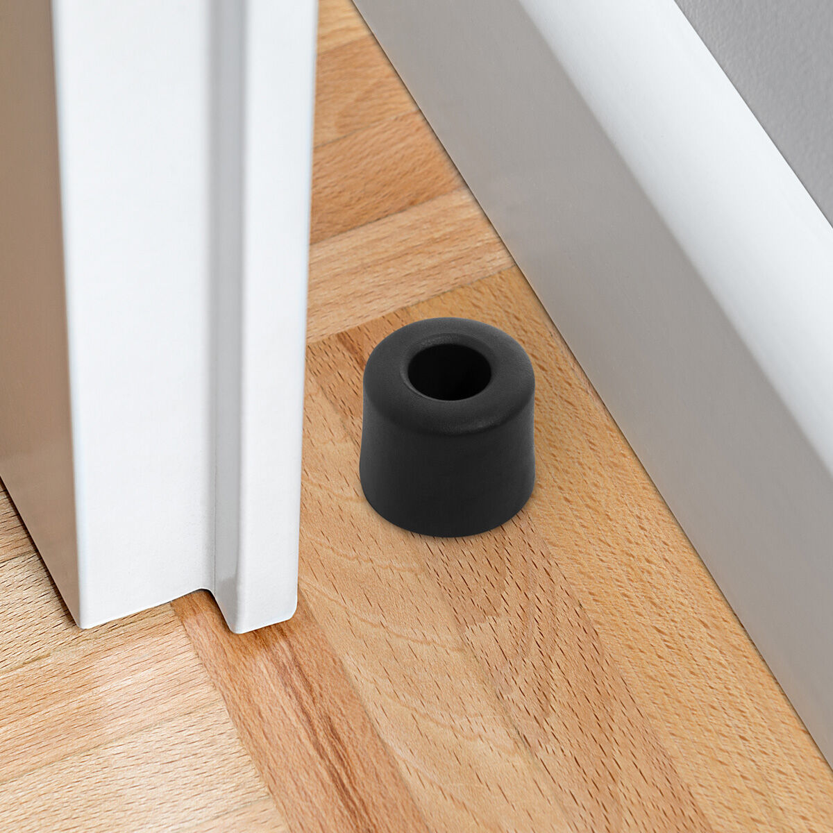 PACK OF TWO PLASTIC SCREW-ON DOORSTOPS HEIGHT 28 MM 32DMM COLOUR BLACK