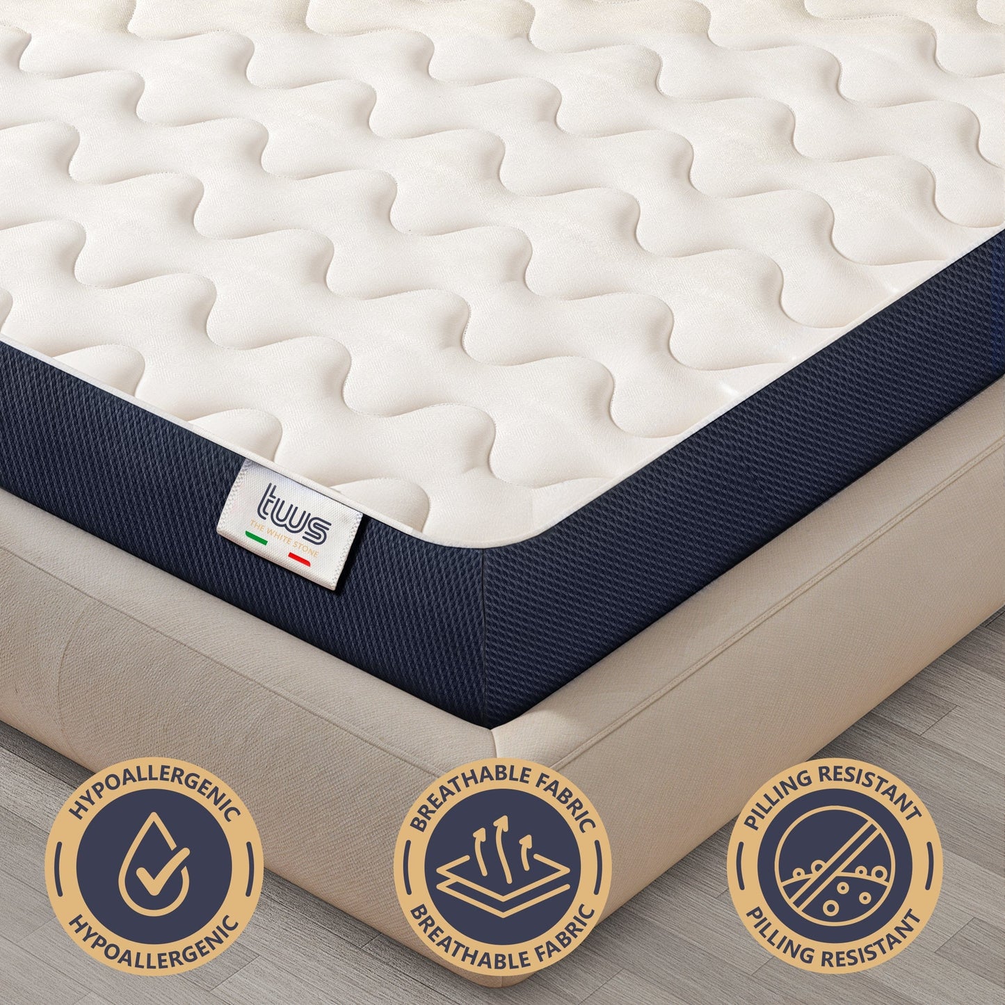 The White Stone Hypoallergenic Waterfoam Mattress 80 x 190 cm | Height 10 cm | Padding in Hypoallergenic Wadding and 3D Breathable Fabric Cover | Anti-Mite and Antifungal