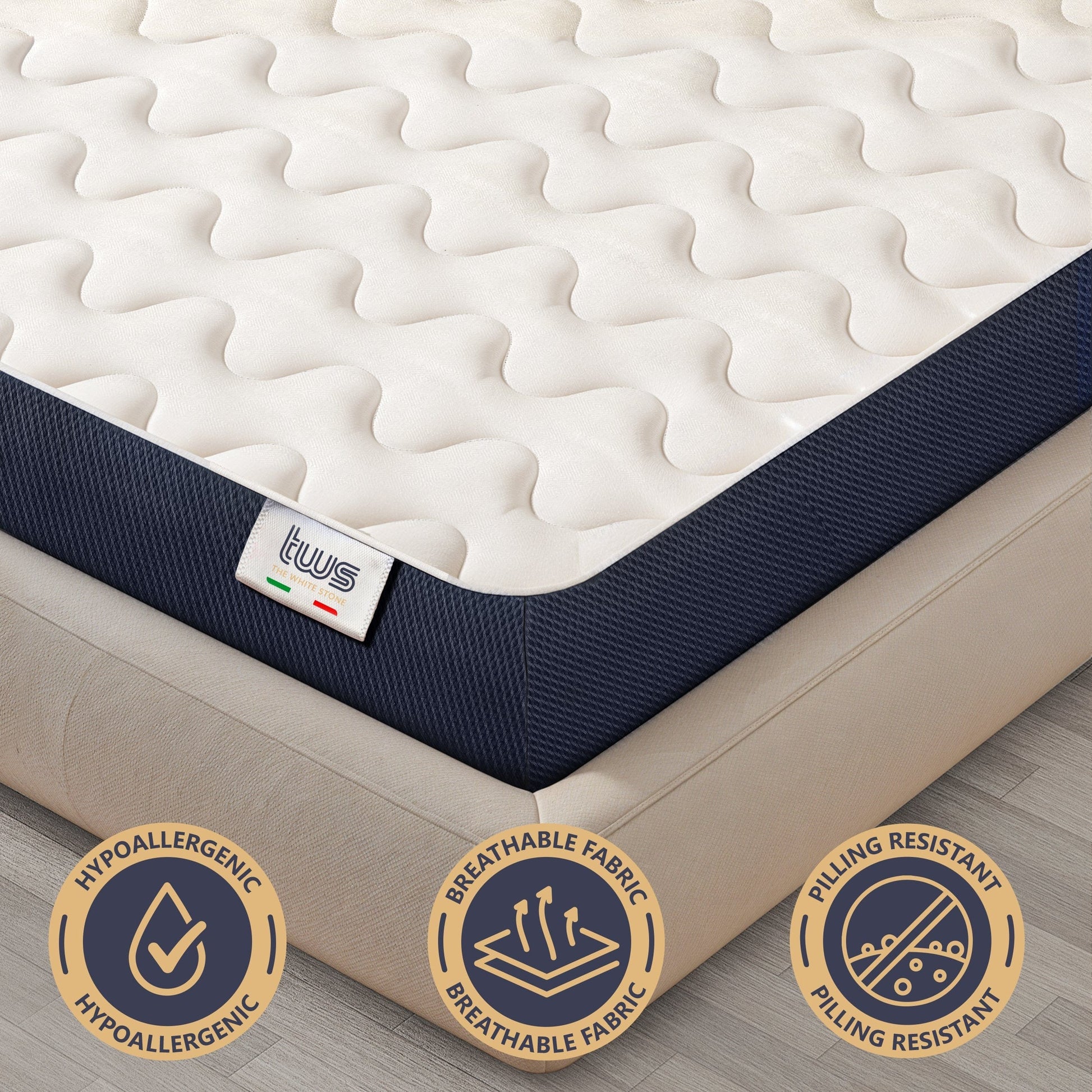 The White Stone Hypoallergenic Waterfoam Mattress 80 x 190 cm | Height 10 cm | Padding in Hypoallergenic Wadding and 3D Breathable Fabric Cover | Anti-Mite and Antifungal