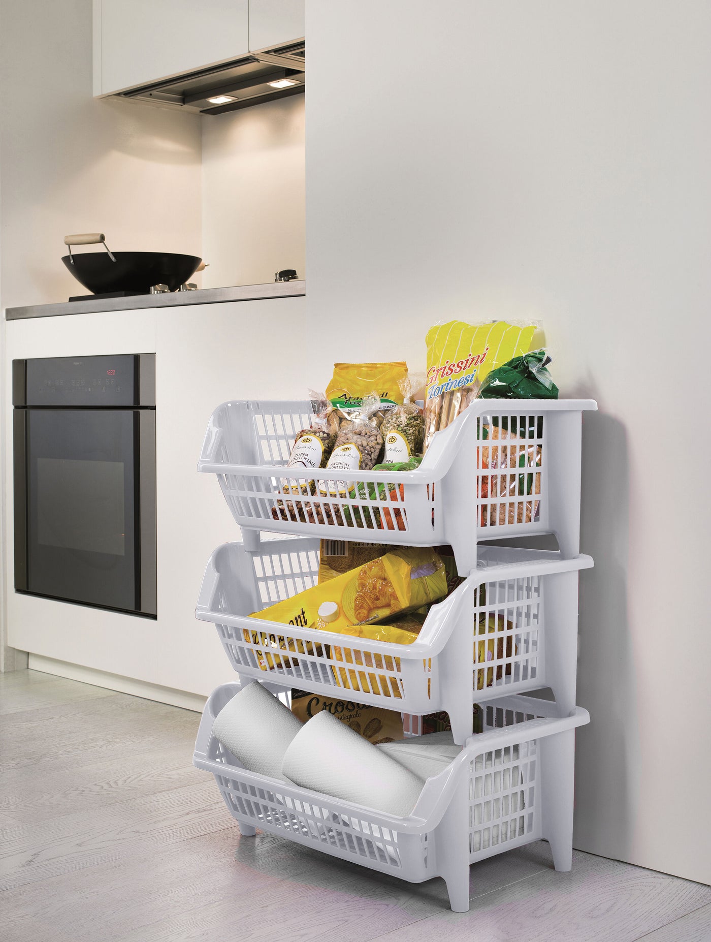 Magic stackable baskets, L54.5 x D38 x H98 cm, plastic, white