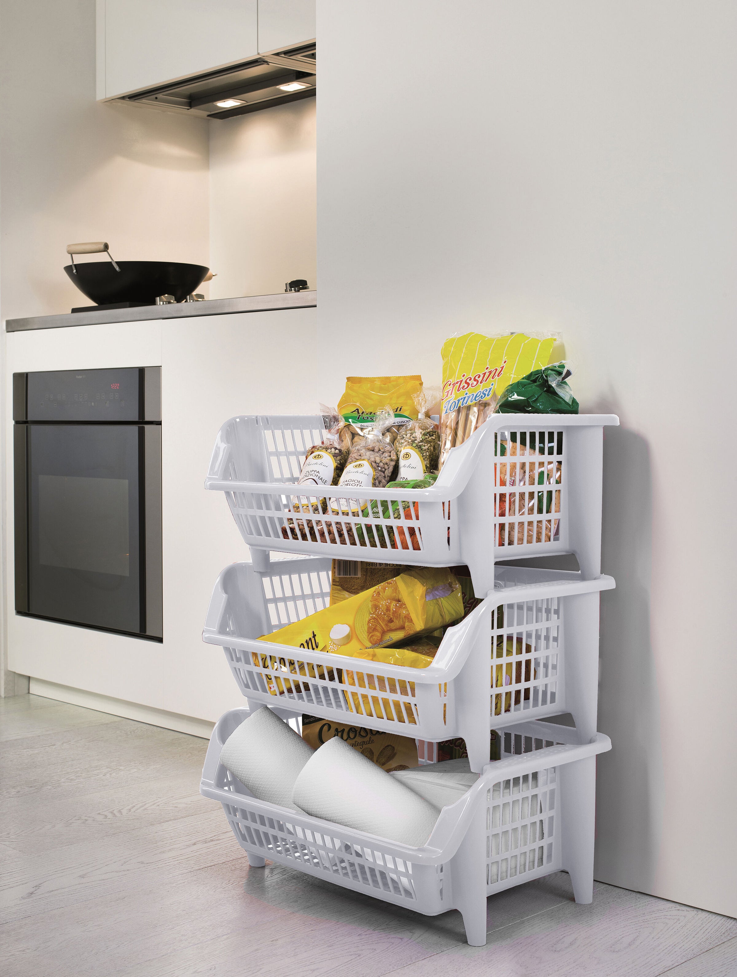 Magic stackable baskets, L54.5 x D38 x H98 cm, plastic, white