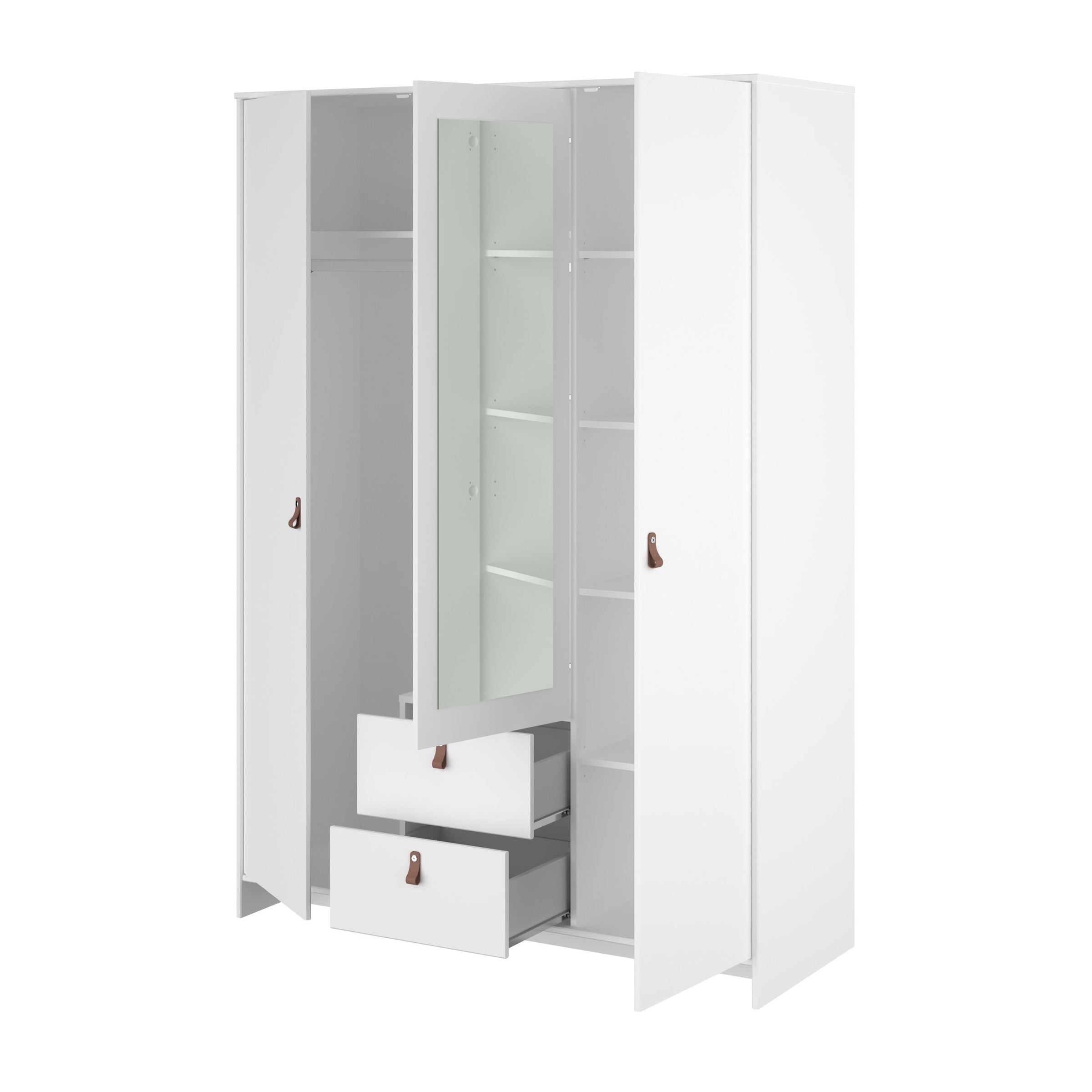 3-door, 2-drawer wardrobe with mirror, W137 x D52 x H196, white