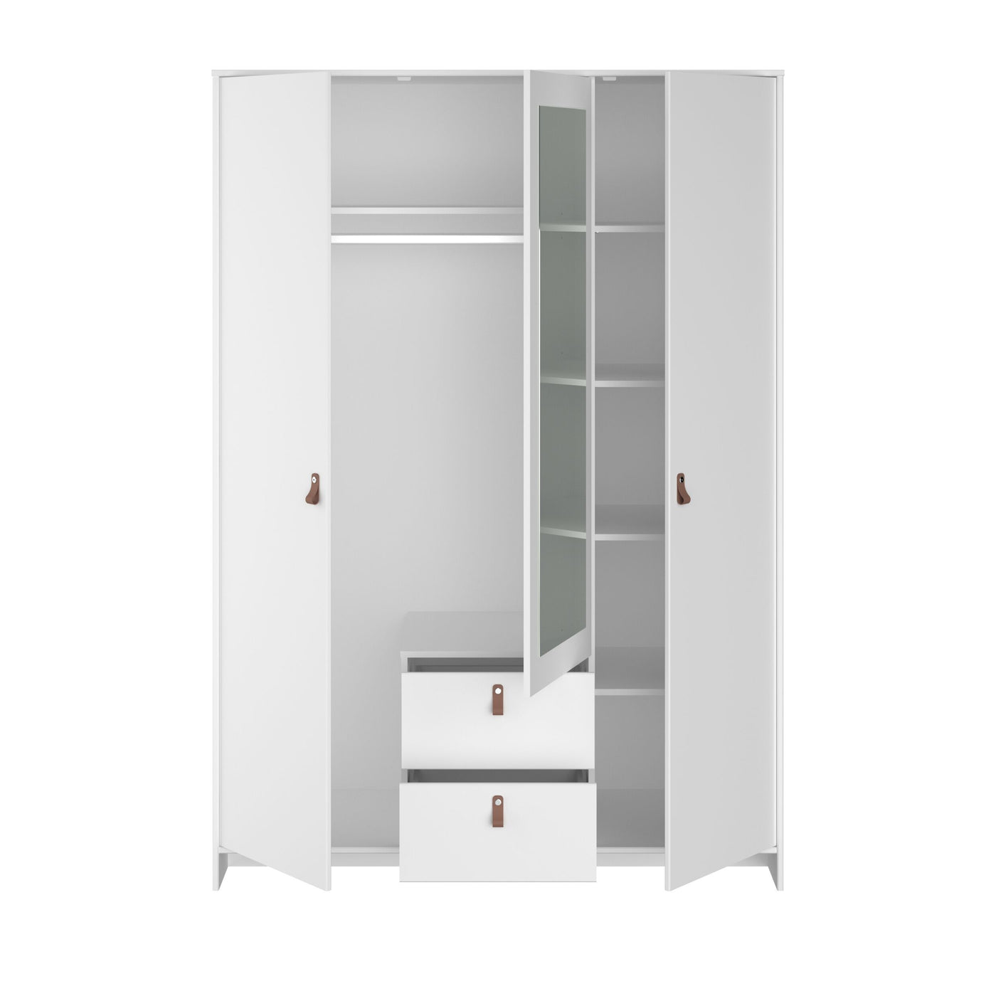 3-door, 2-drawer wardrobe with mirror, W137 x D52 x H196, white