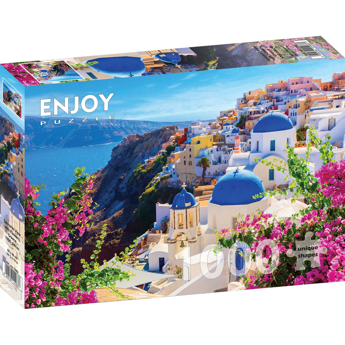 Puzzle 1000 pezzi - Santorini View with Flowers, Greece