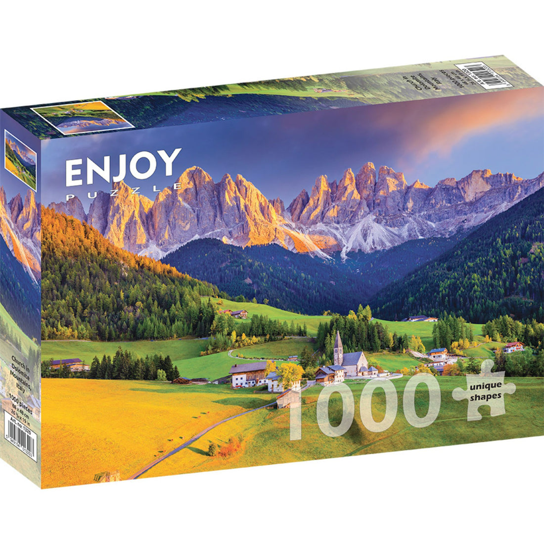 Puzzle 1000 pezzi - Church in Dolomites Mountains, Italy