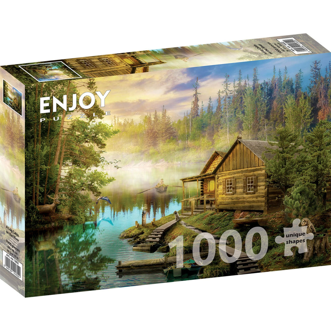 Puzzle 1000 pezzi - A Log Cabin on the River