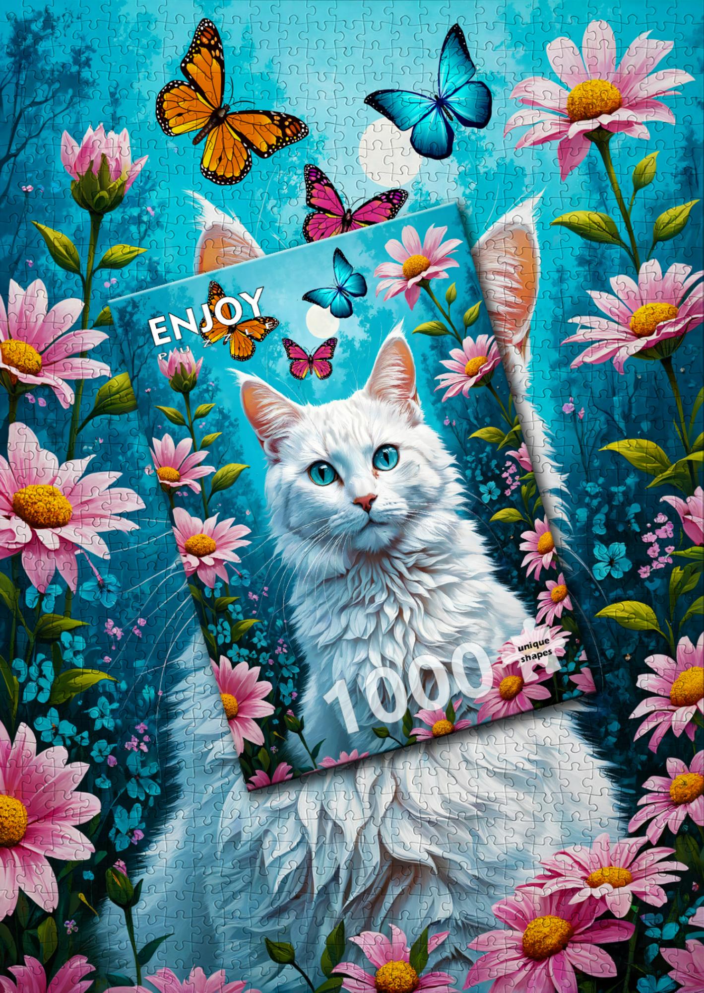 1000 piece puzzle - White Cat