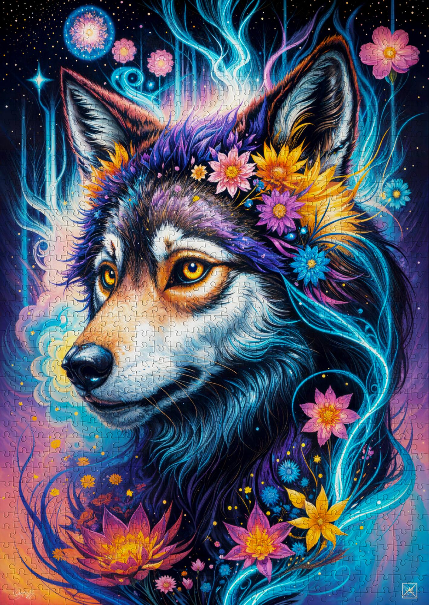 1000 piece puzzle - Magical Wolf Portrait