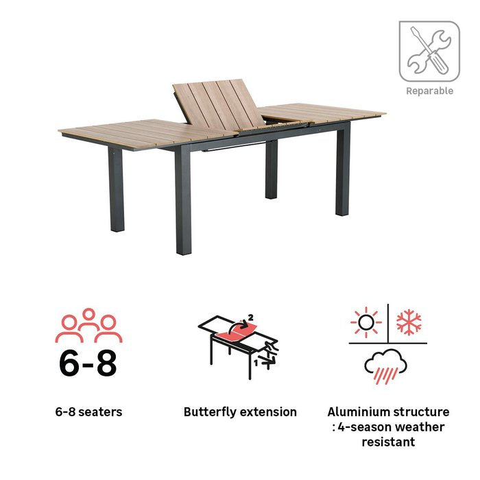 CLARA EXTENDABLE TABLE 6/8 SEATER ALUM