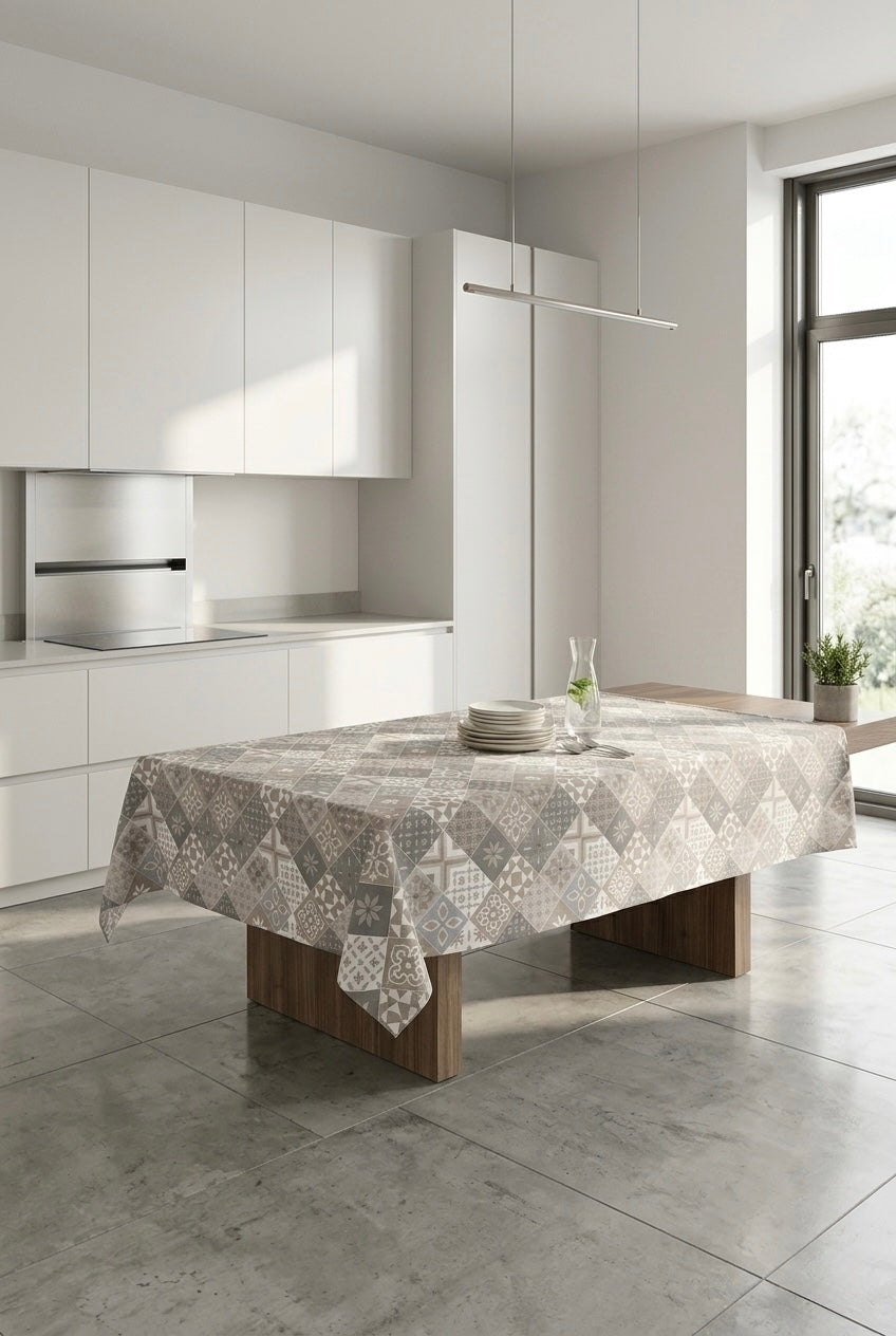 *Beige waxed tablecloth with a non-woven backing, 140 cm high