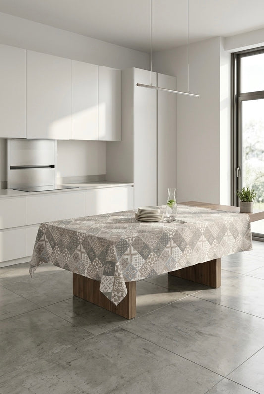 *Beige waxed tablecloth with a non-woven backing, 140 cm high