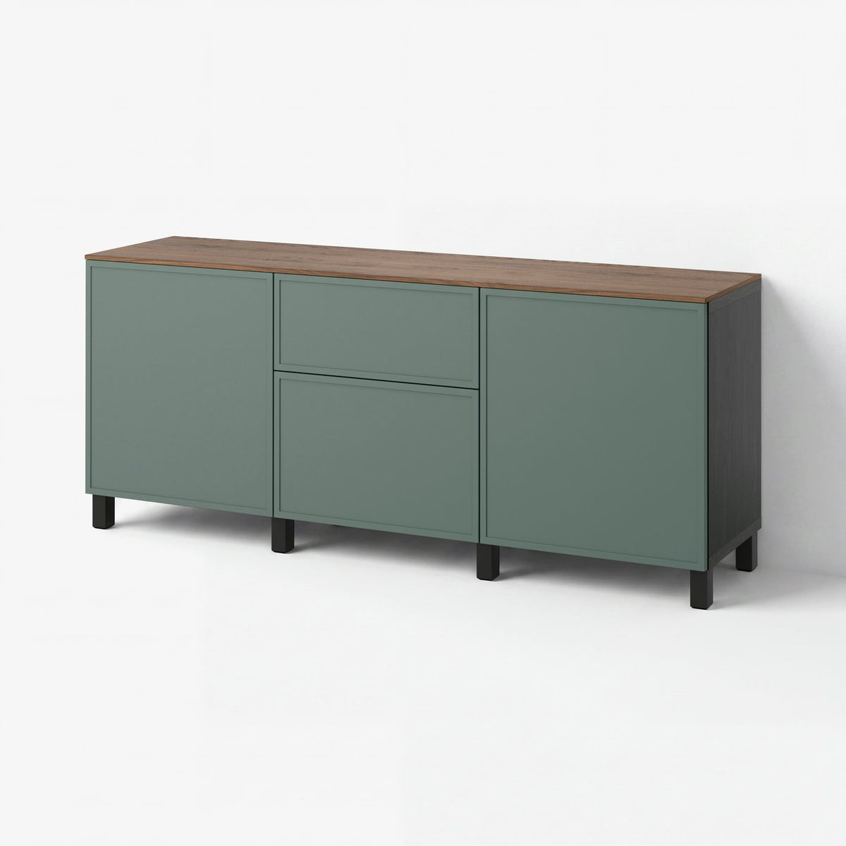 BESTÅ storage combination with drawers, black-brown Krukmakare/dark grey-green walnut effect, 180x42x75 cm