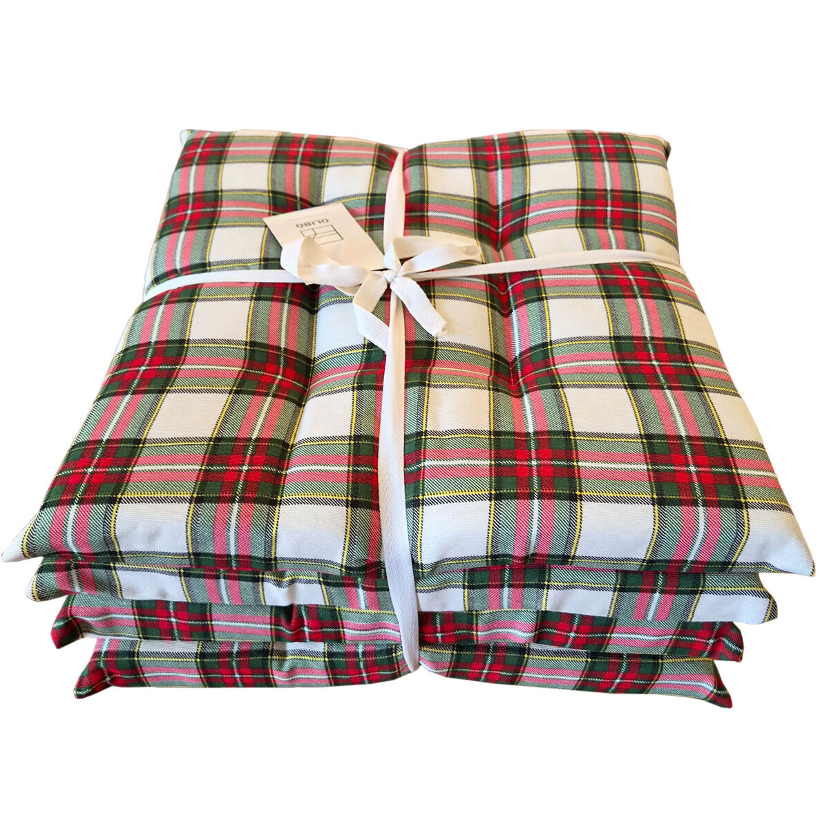 Set 4 coprisedia scozzese rosso e beige