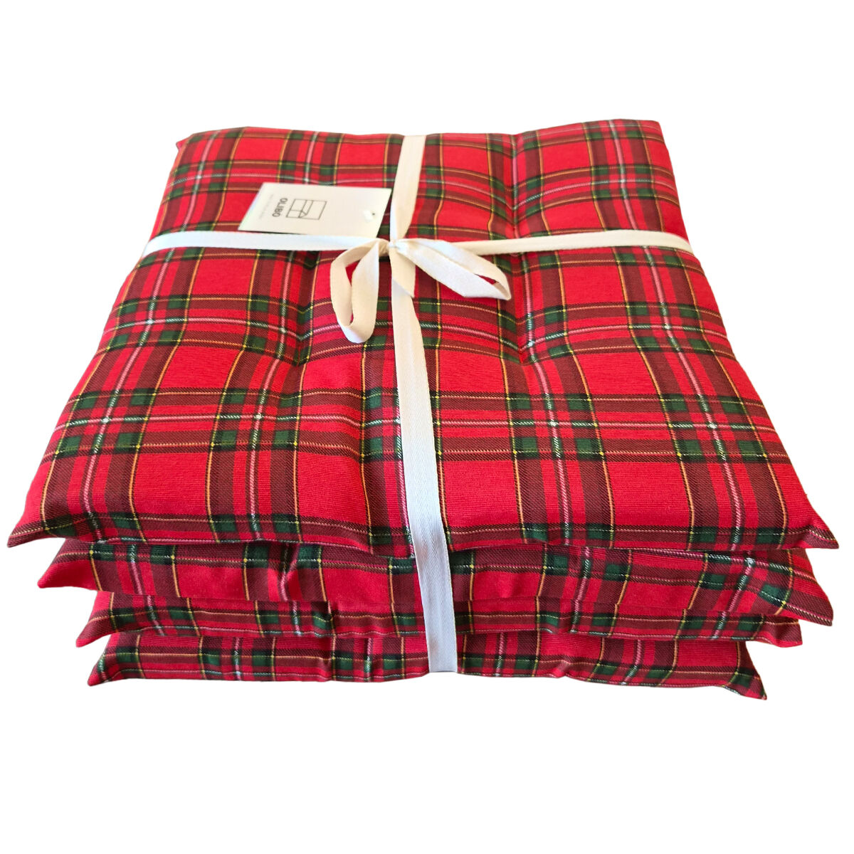 Set 4 coprisedia scozzese rosso e beige