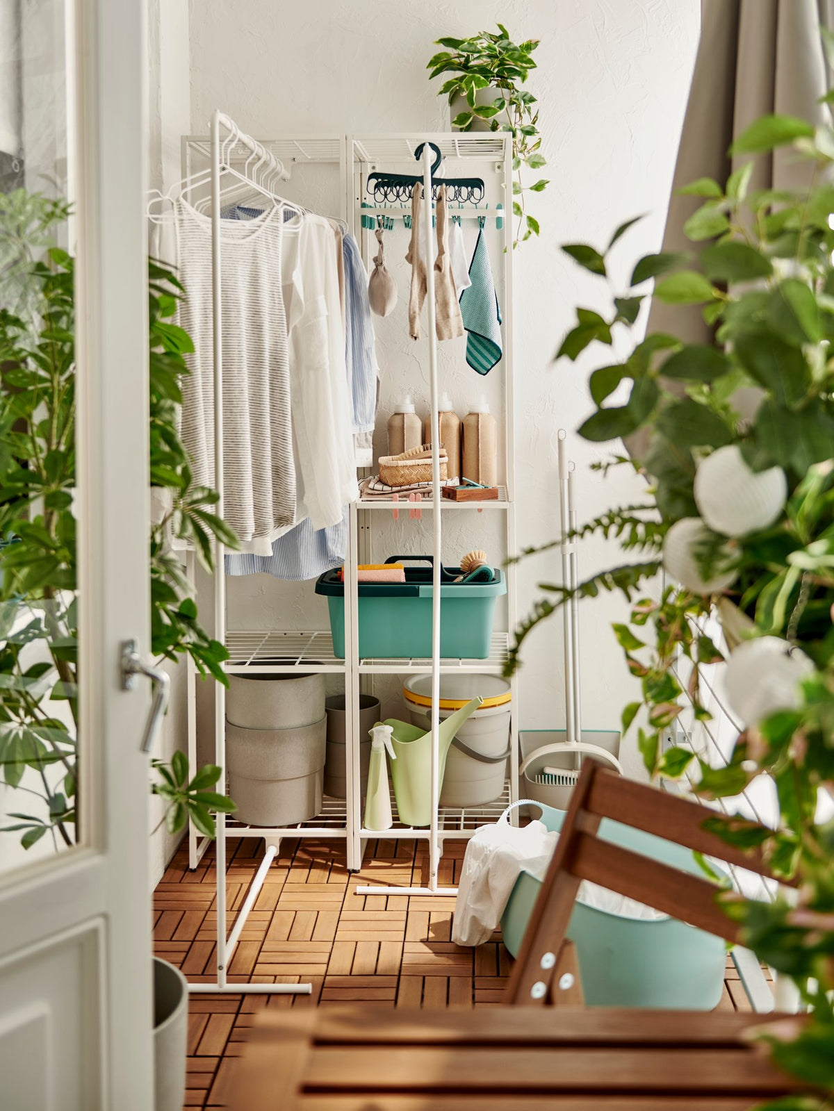 A small green balcony for laundry and downtime