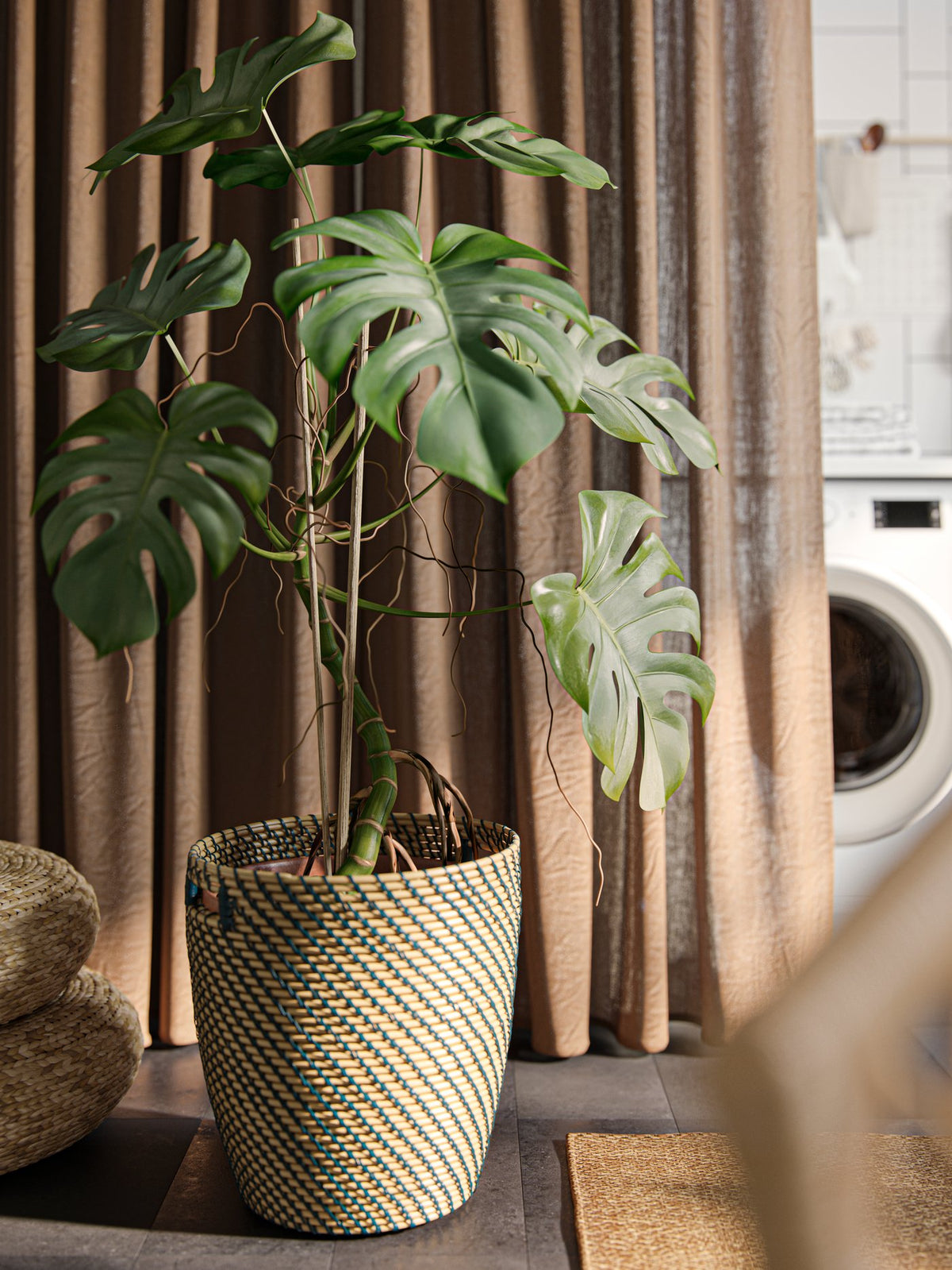 A flexible laundry corner in earthy tones
