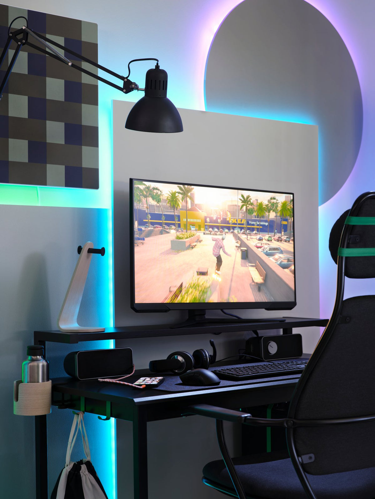 A modern gaming corner in a compact space