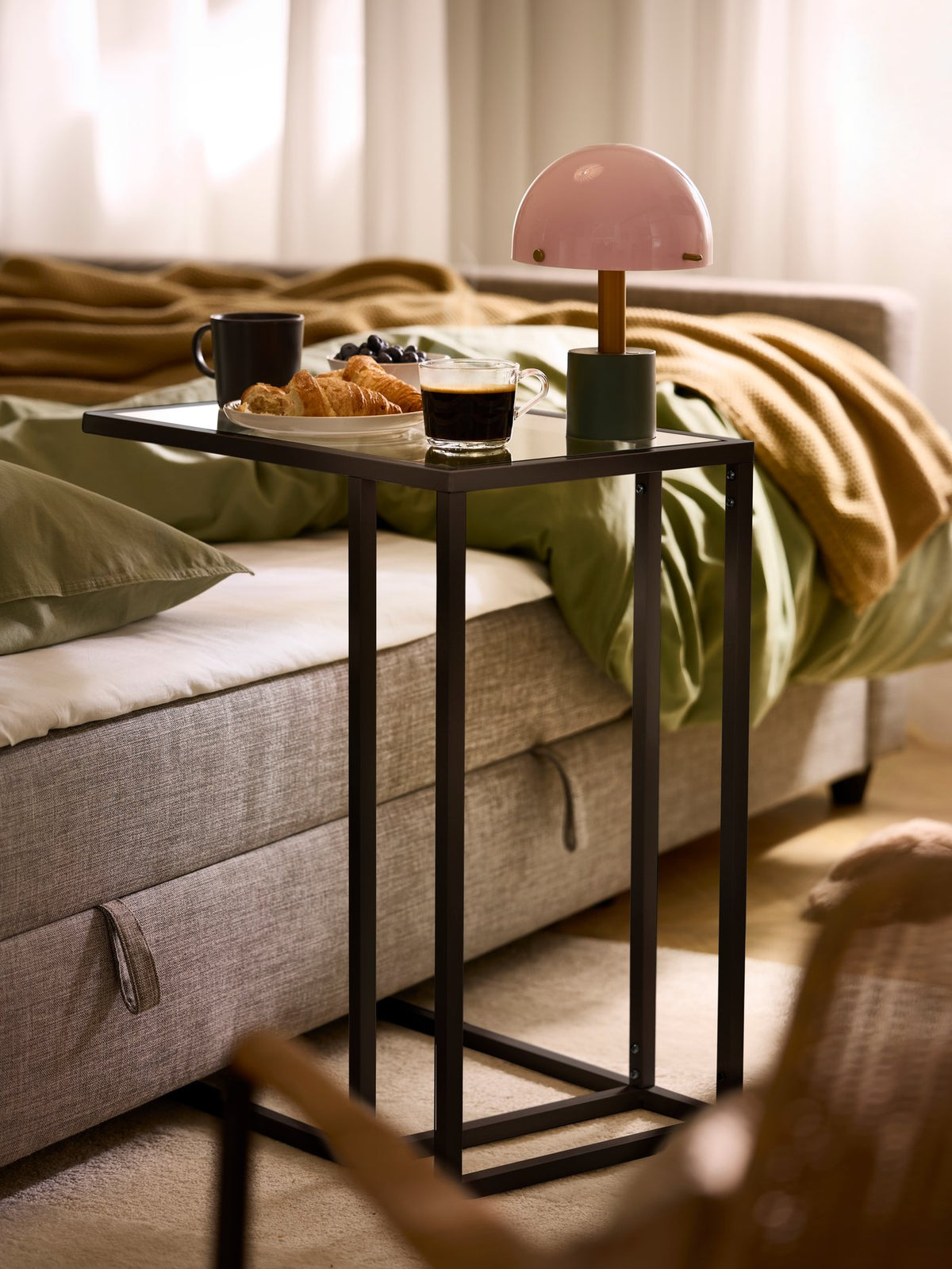 A modern urban living room, comfortable day and night