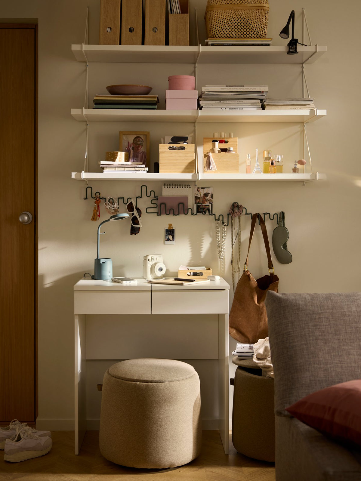 A modern urban living room, comfortable day and night