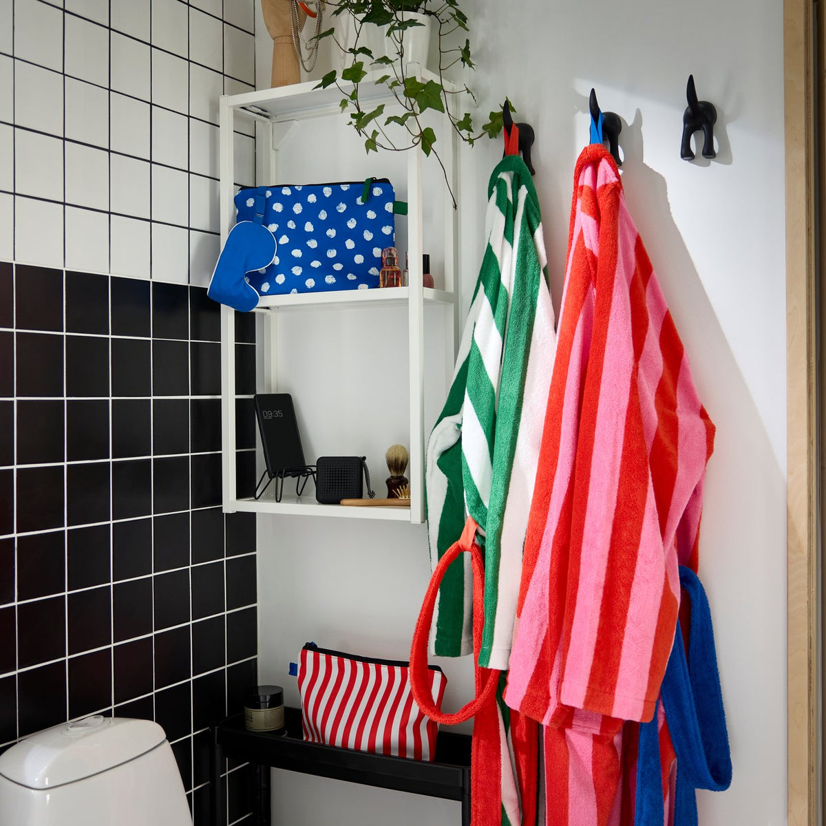 A cheerful black and white family bathroom