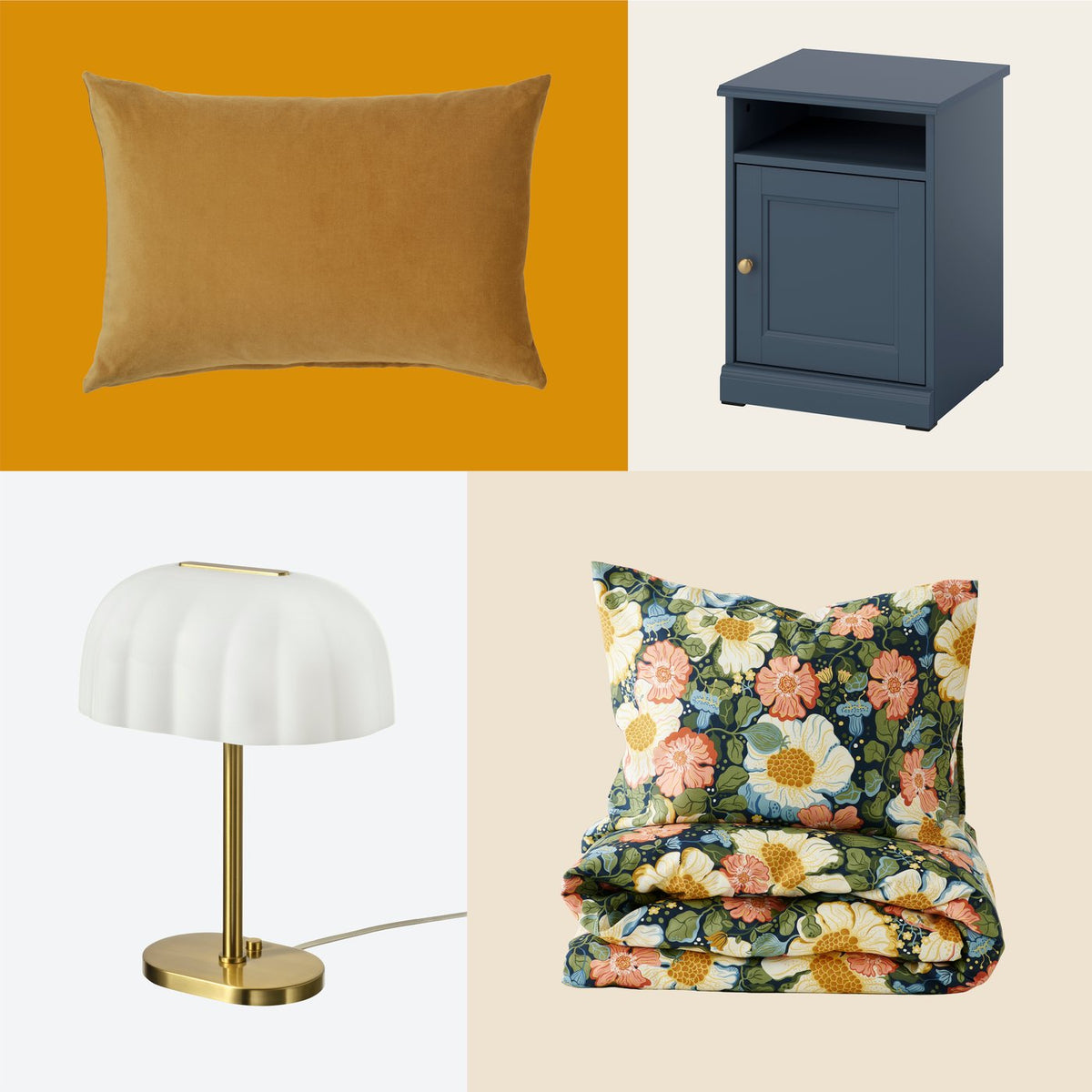 A calm, coordinated bedroom with a consistent style