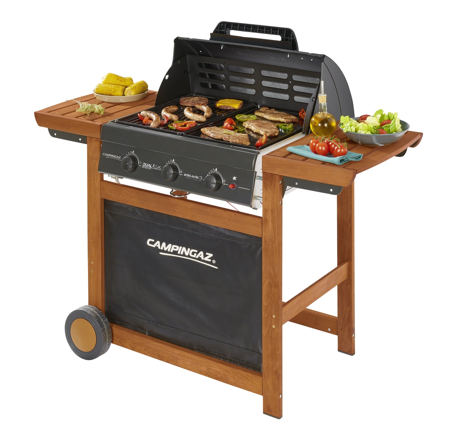 BBQ ADELAIDE 3 WOODY L DUALGAS DUAL-FUEL GAS AND NATURAL GAS WITH TROLLEY F