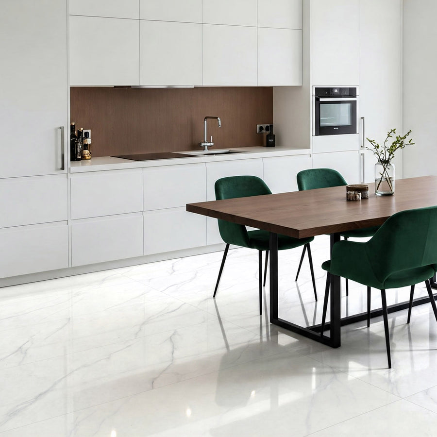 60x120cm Calacatta Lumina tile in rectified, polished porcelain stoneware – 1.44m²