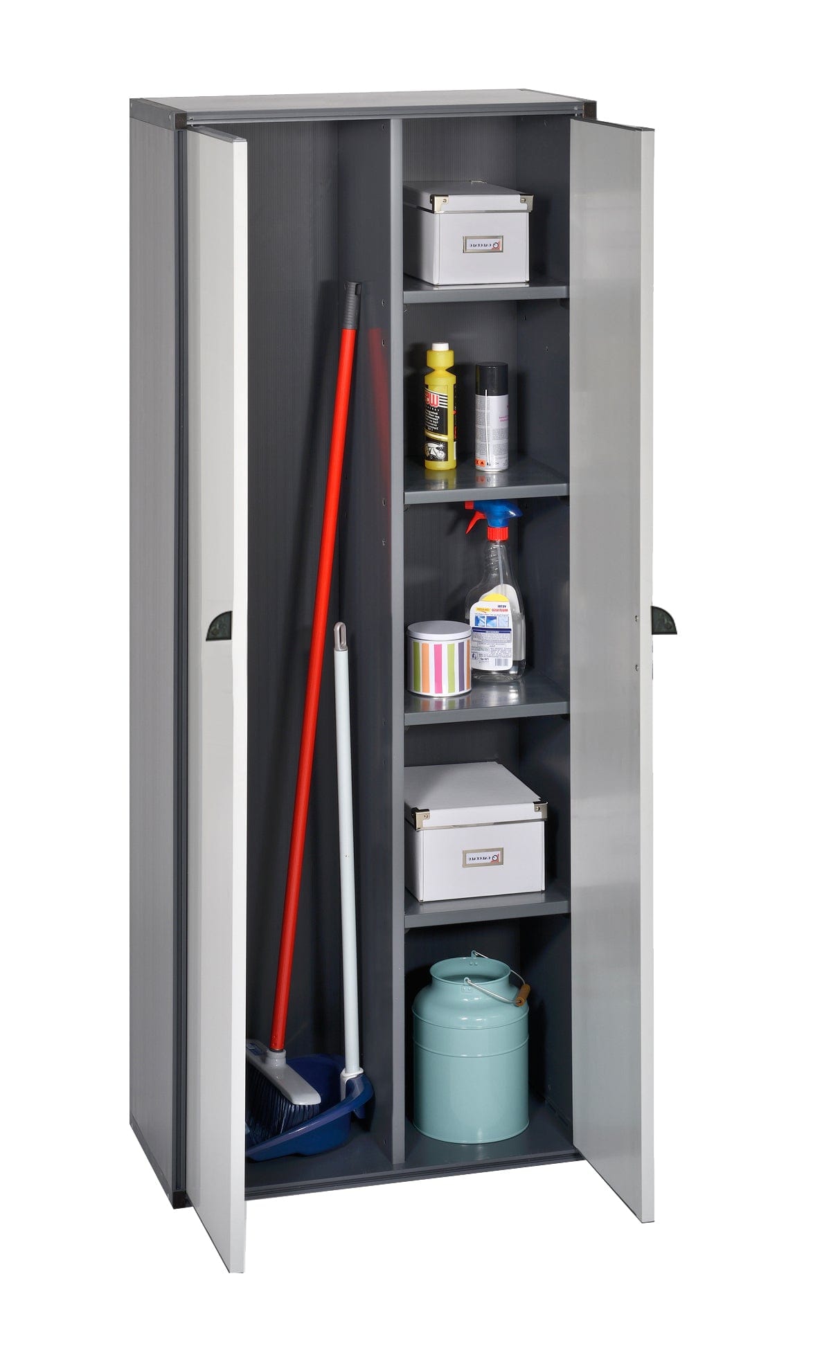 Bricocenter HIGH RESIN BROOM CUPBOARD L67XP35X169H 2 DOORS WITH 4 SHELVES GRAY QBIK BASIC RECYC