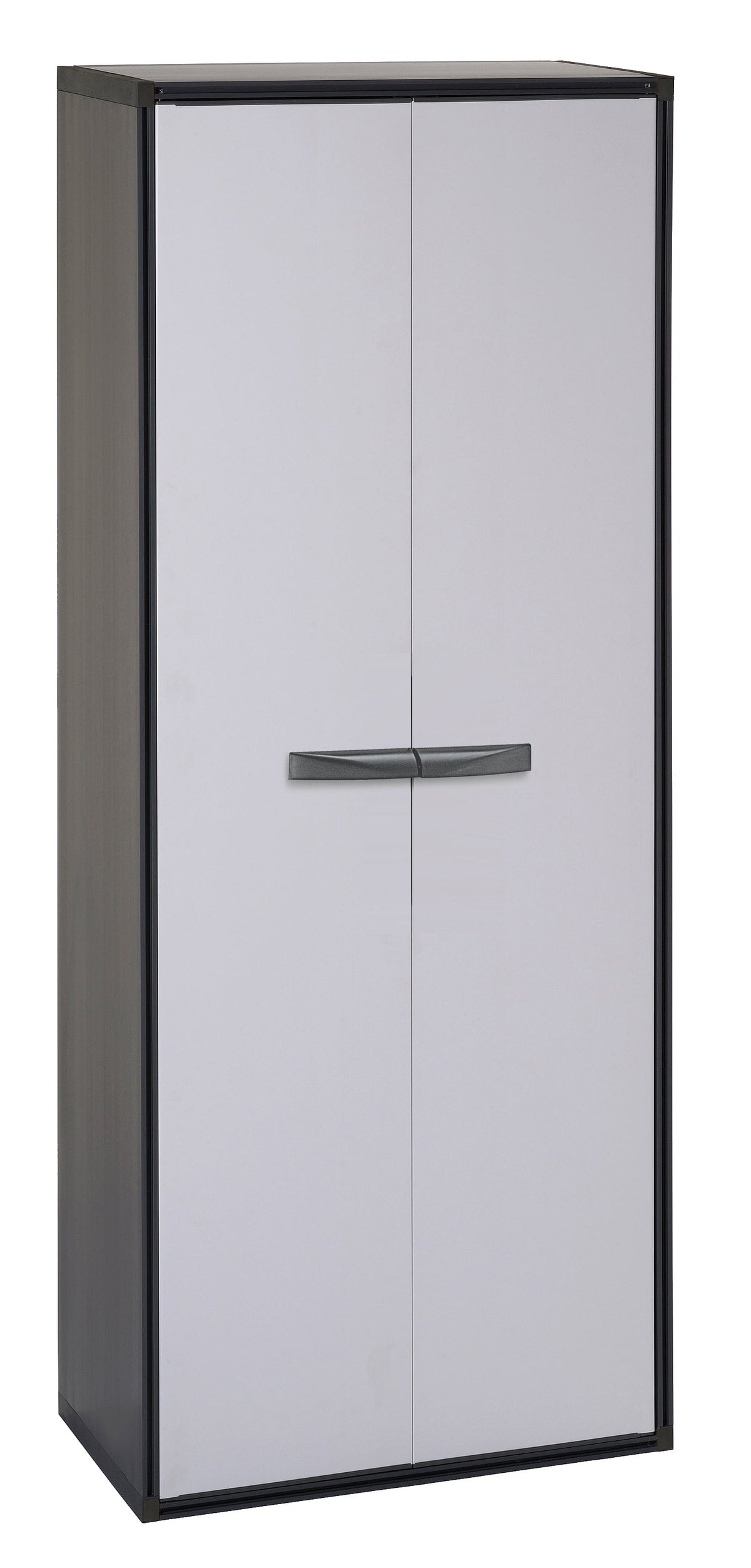 Bricocenter HIGH RESIN BROOM CUPBOARD L67XP35X169H 2 DOORS WITH 4 SHELVES GRAY QBIK BASIC RECYC