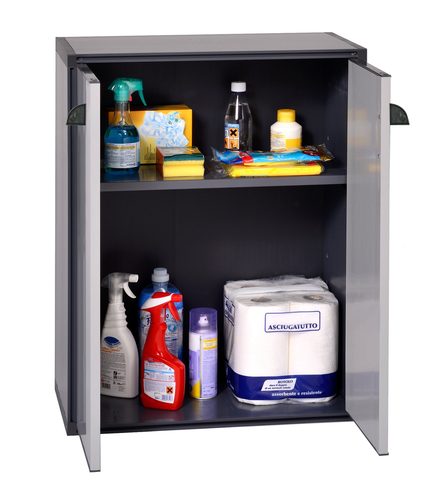 LOW RESIN CABINET L67XP35X84H 2 DOORS WITH 1 SHELF GRAY QBIK BASIC RECYCLED