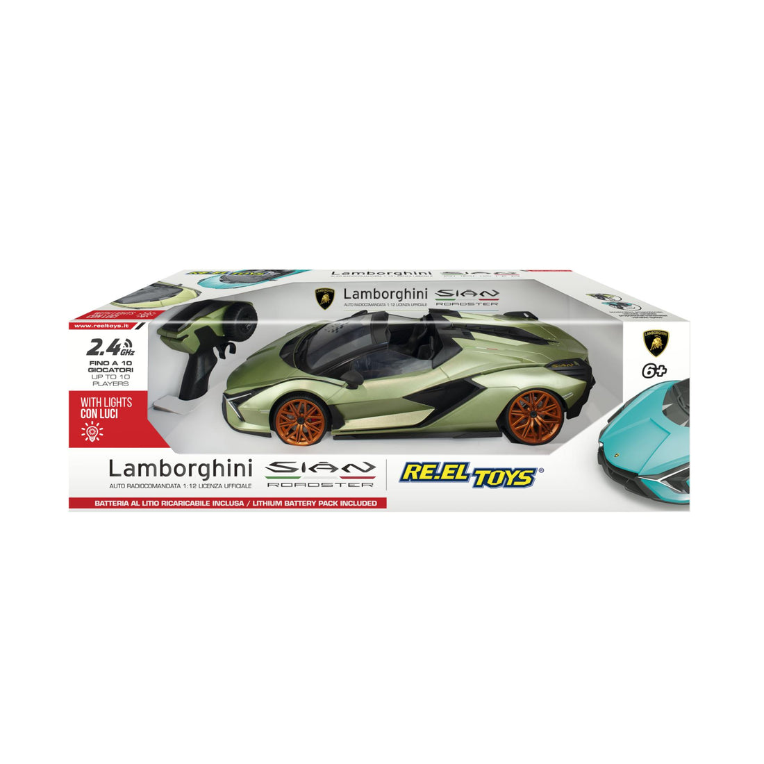 LAMBORGHINI SIÀN ROADSTER: 1:12 Scale - Rc 2.4GHz - with front and rear lights - Realistic interiors 2 assorted colors - With lithium battery + usb charging cable + batteries for the transmitter included