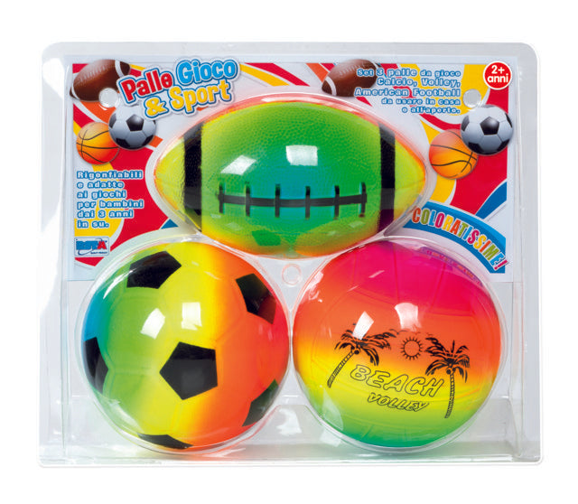 BLISTER 3 SPORTS BALLS 12.5CM INFLATED MULTICOLOR