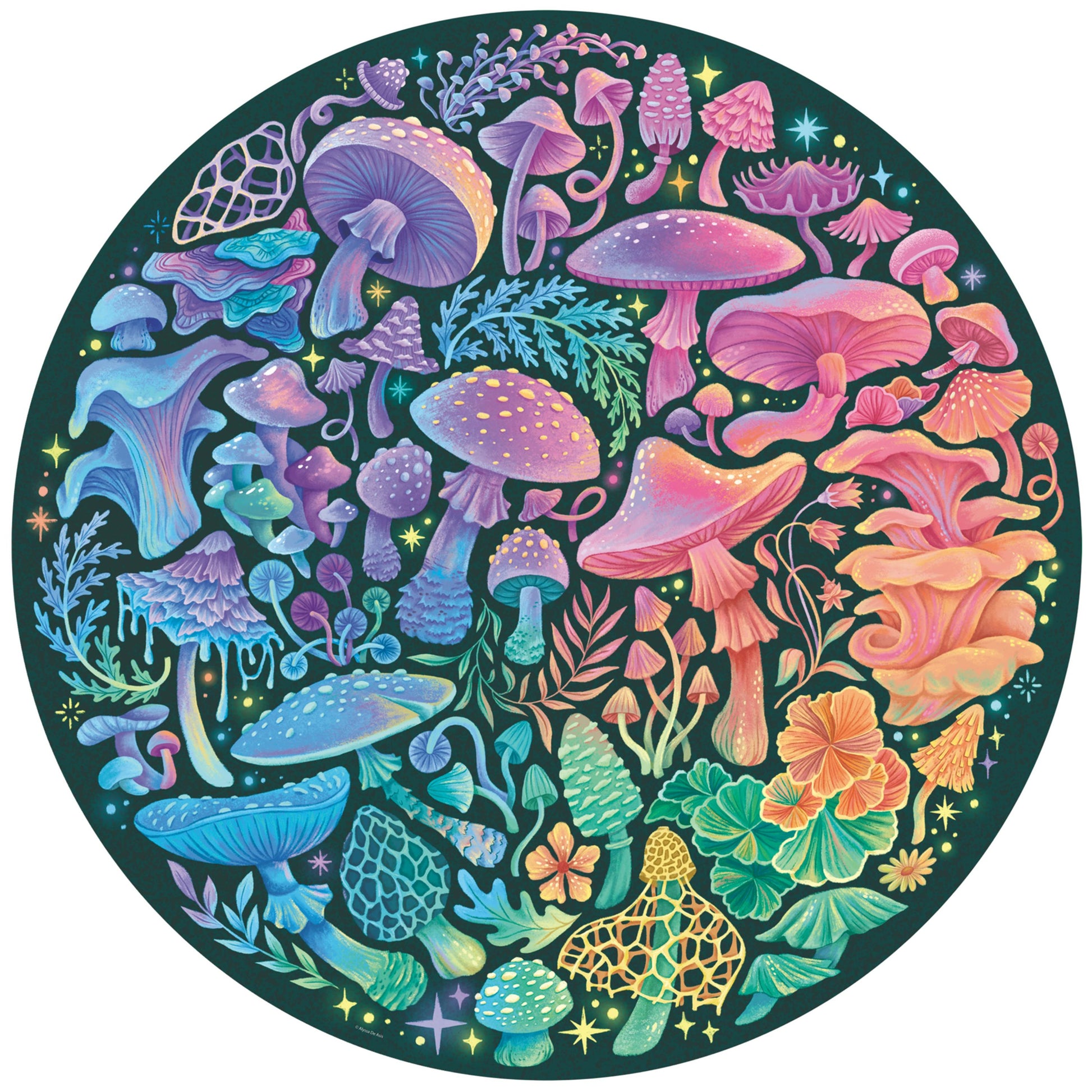 500 Piece Puzzle - Circle of Colors: Mushrooms