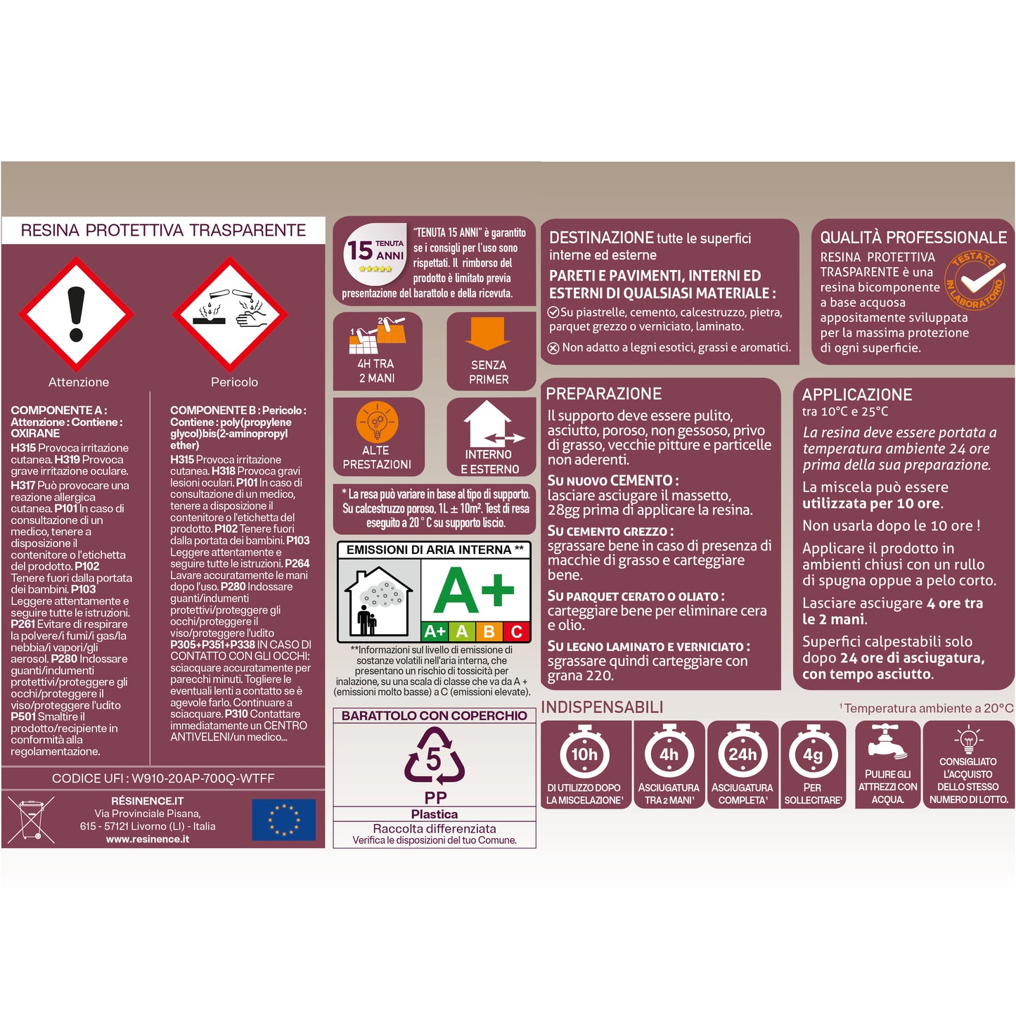 FINITURA PROTTETIVA BICOMPONENTE TRASPARENTE SATINATA RESINENCE 500ML