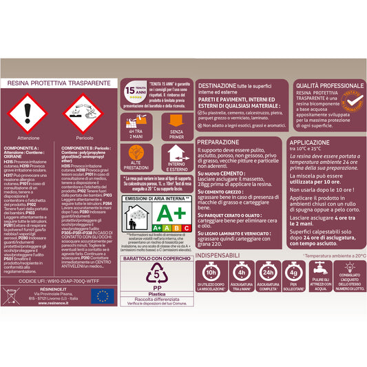 FINITURA PROTTETIVA BICOMPONENTE TRASPARENTE SATINATA RESINENCE 500ML