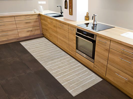 Tappetino rigato cotone beige 50x140 cm