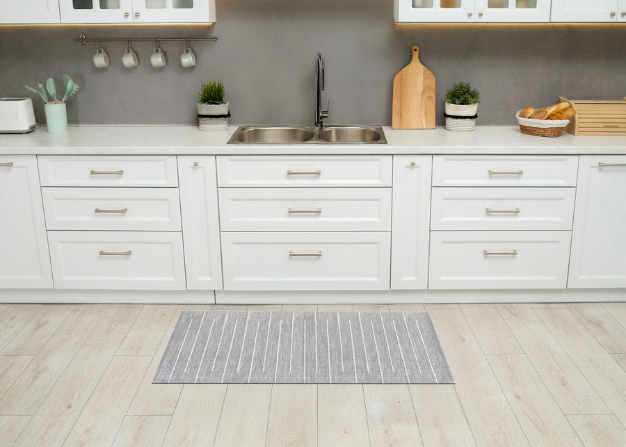 Tappetino rigato cotone grigio 50x170 cm